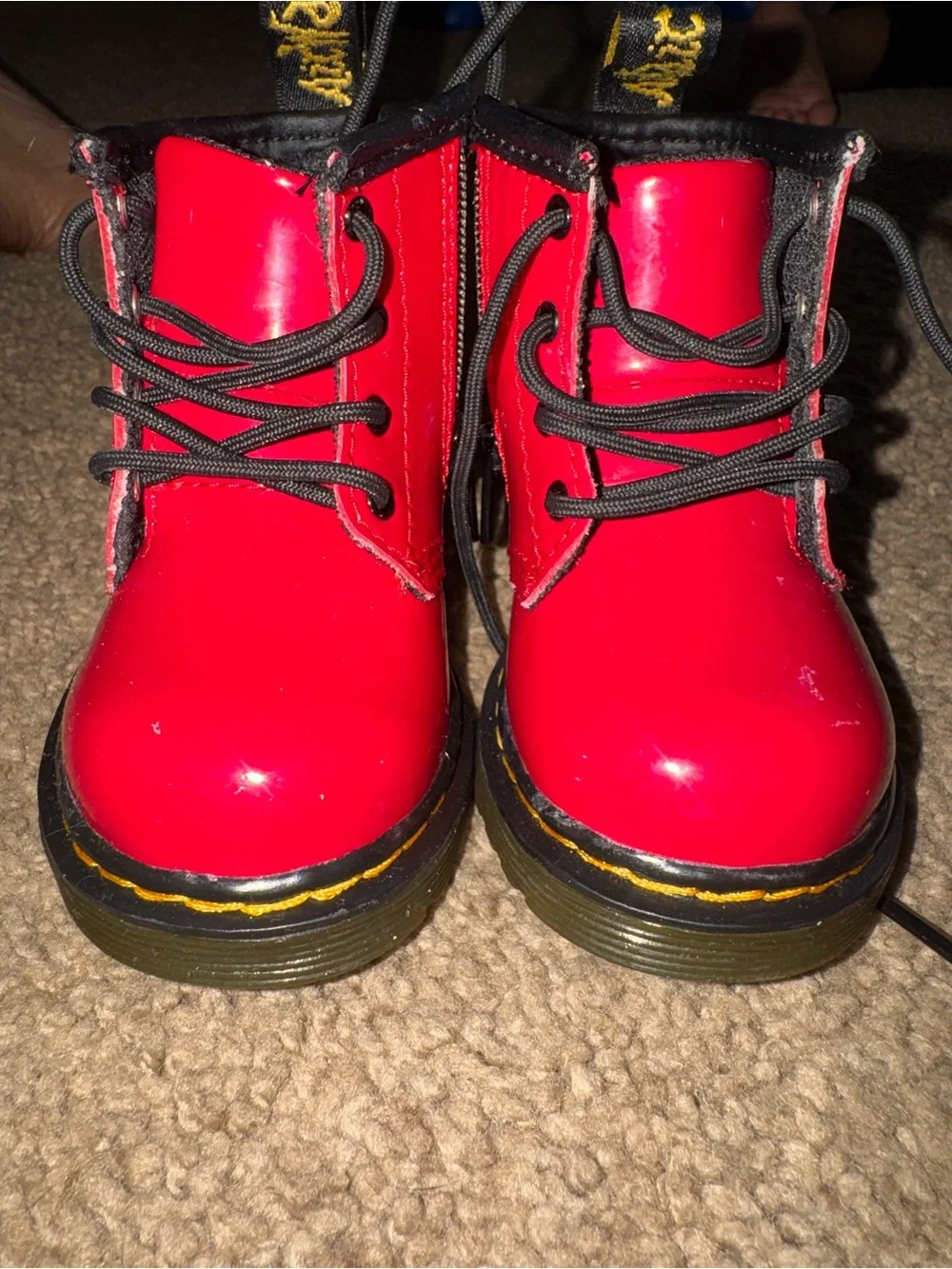 Dr. Martens Kids Red Patent Lace-Up Boots Disney Minnie Mouse